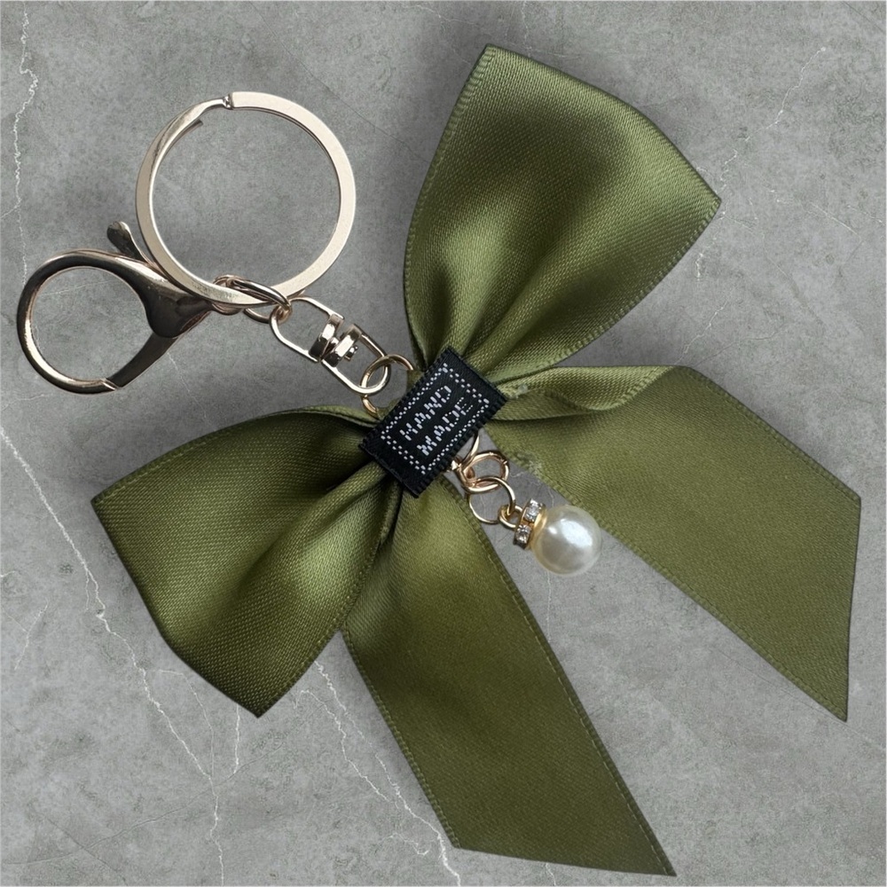 $8 Add-On | Chic Forest Green
Satin Bow Charm Keychain - Picture 4 of 11